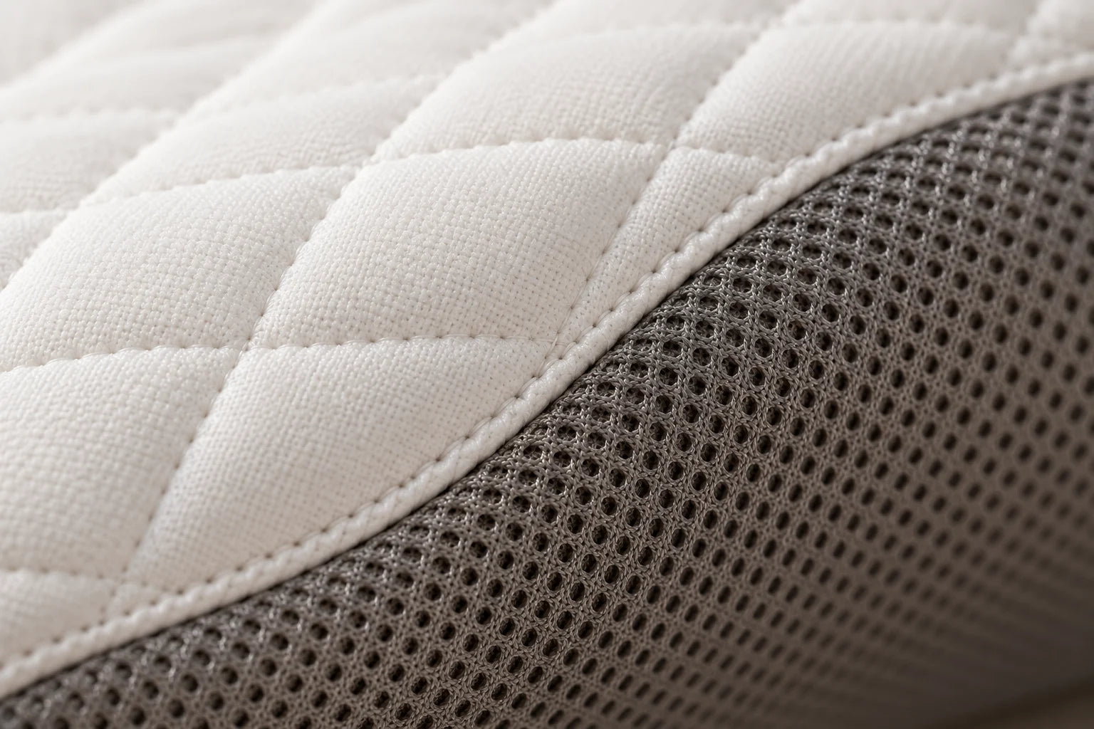 Grey breathable mesh and the joining seam