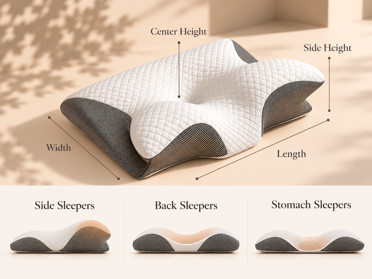 Hand gently pressing into the pillow foam